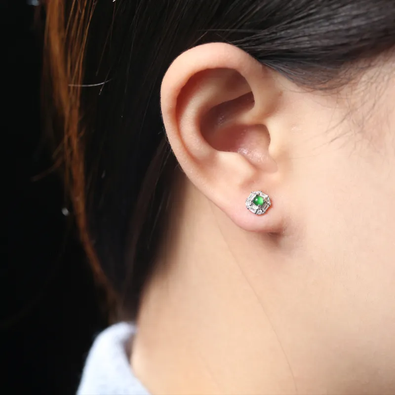 Oriental Jade Ice Type Stud Earrings Women's-1