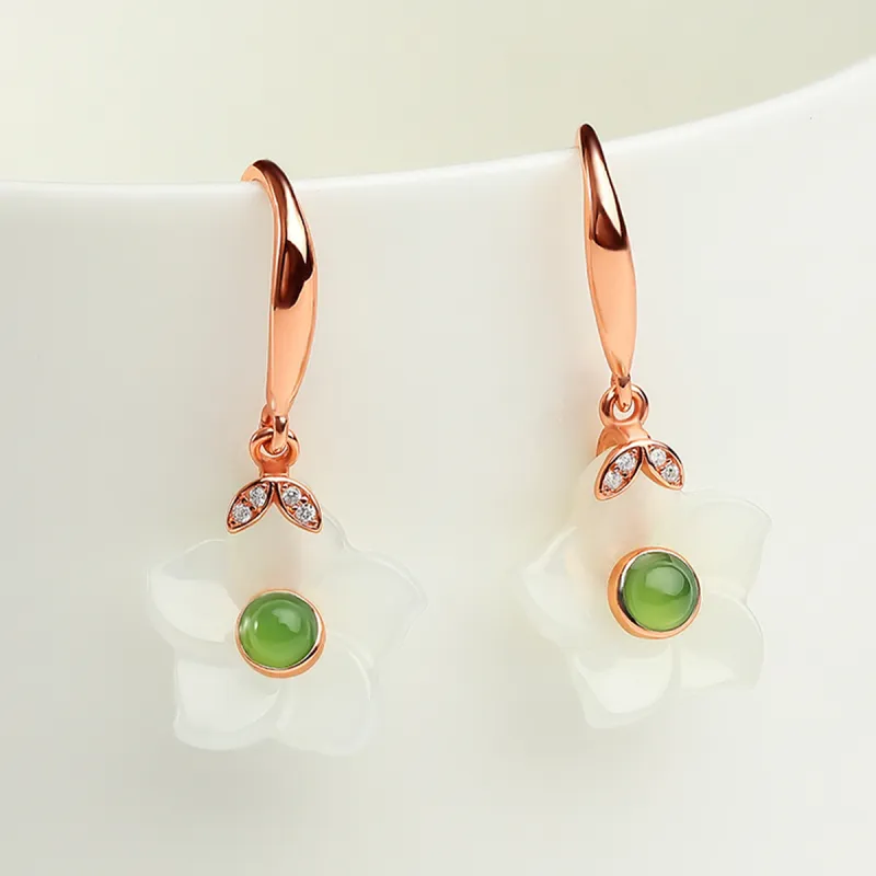 Oriental Jade Hetian Jade Earrings White Jade Women's-3