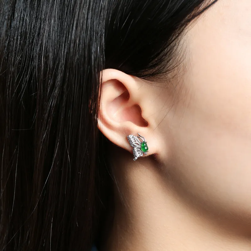 Oriental Jade Ice Glutinous Jadeite Stud Earrings Women's-6