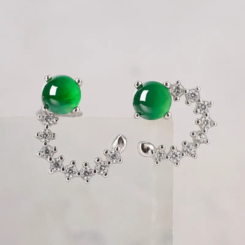 Oriental Jade Ice Glutinous Jadeite Stud Earrings Women's-5
