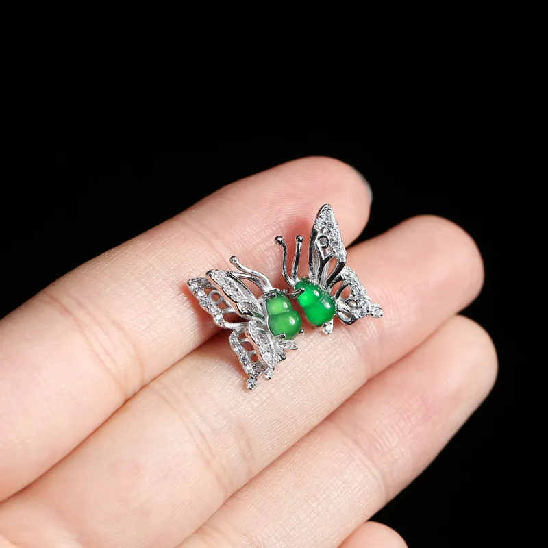 Oriental Jade Ice Glutinous Jadeite Stud Earrings Women's-4