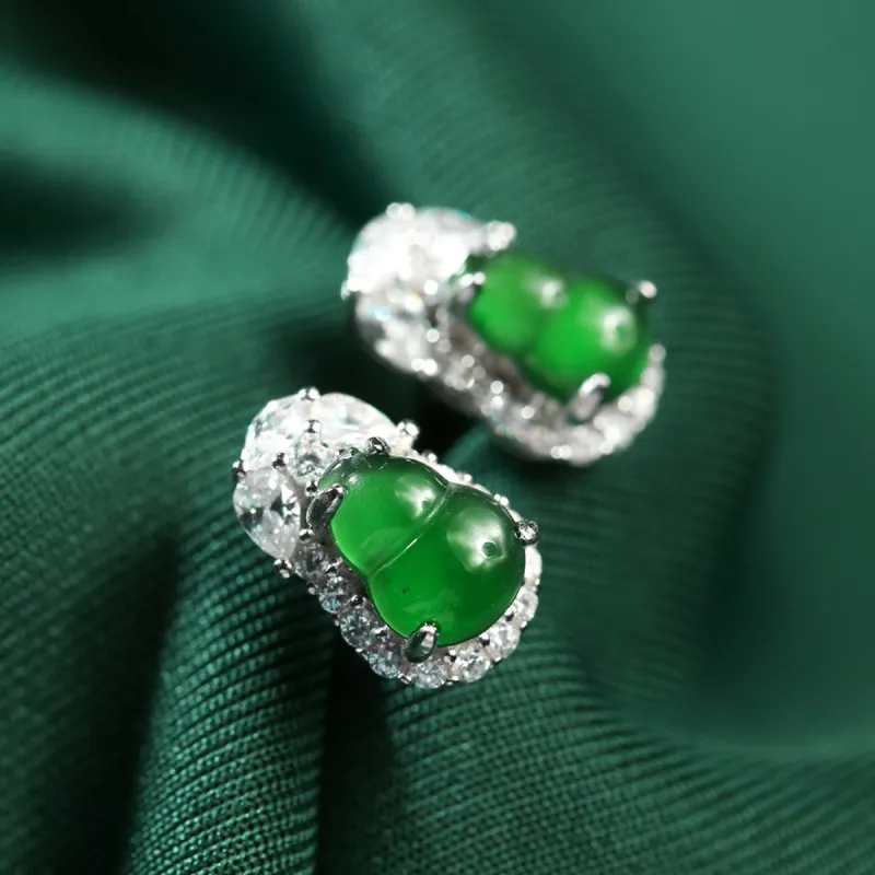 Oriental Jade Ice Glutinous Stud Earrings Women's-3