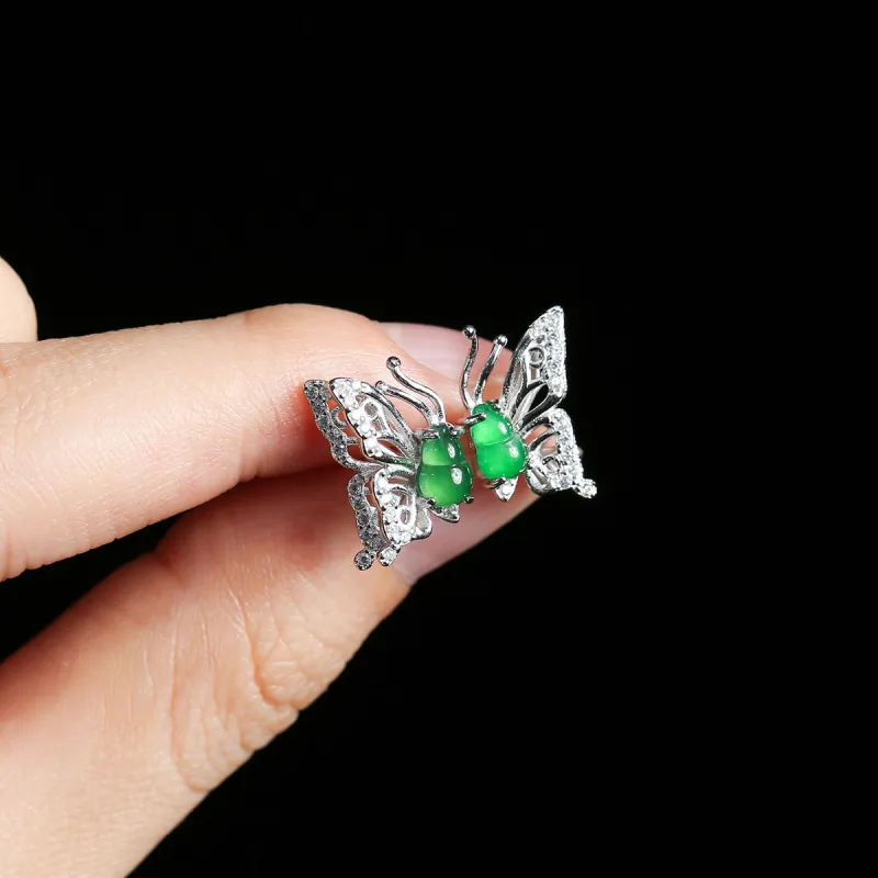 Oriental Jade Ice Glutinous Jadeite Stud Earrings Women's-5
