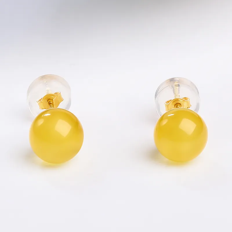 Oriental Jade Amber Stud Earrings Women's-1