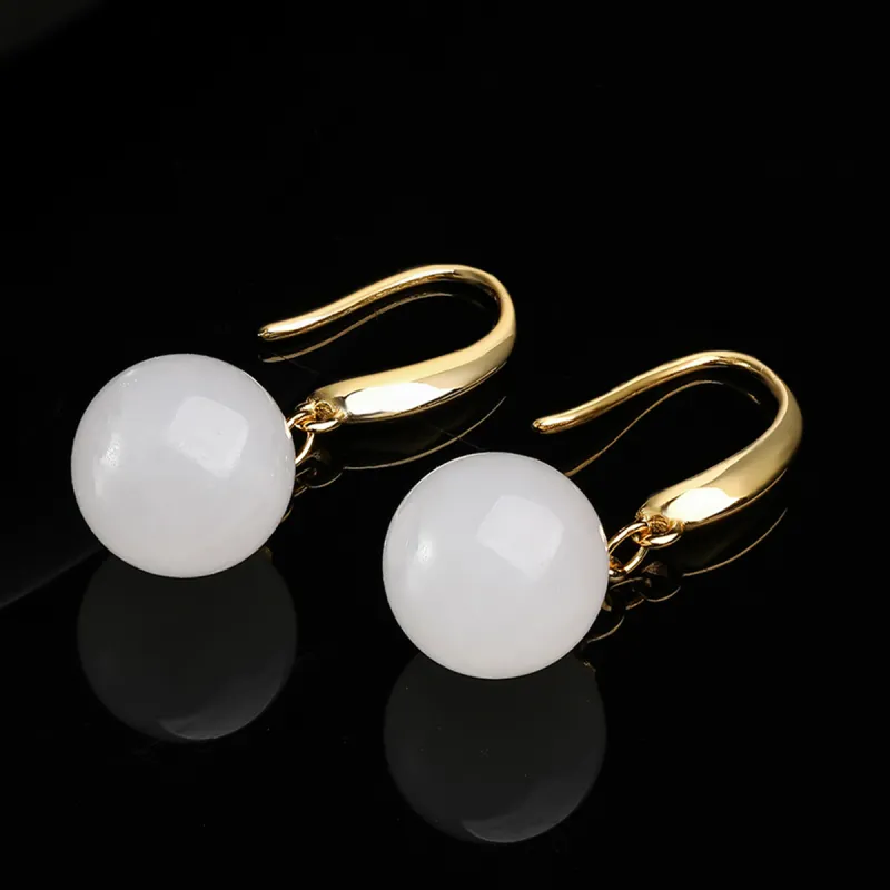 Oriental Jade Hetian Jade Earrings White Jade Women's-1