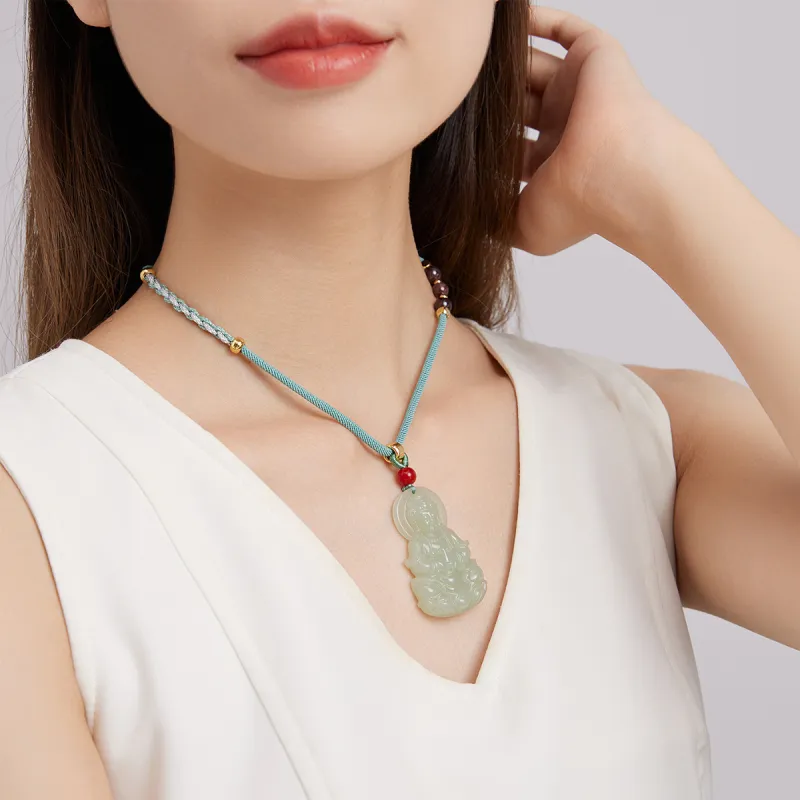 Oriental Jade Hetian Jade Necklaces Pale Greenish White Jade Women's-6