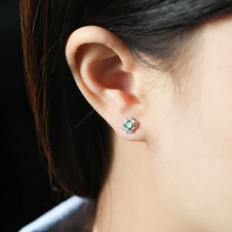 Oriental Jade Ice Glutinous Jadeite Stud Earrings Women's-4