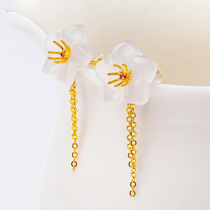 Oriental Jade Hetian Jade Earrings White Jade Women's-4