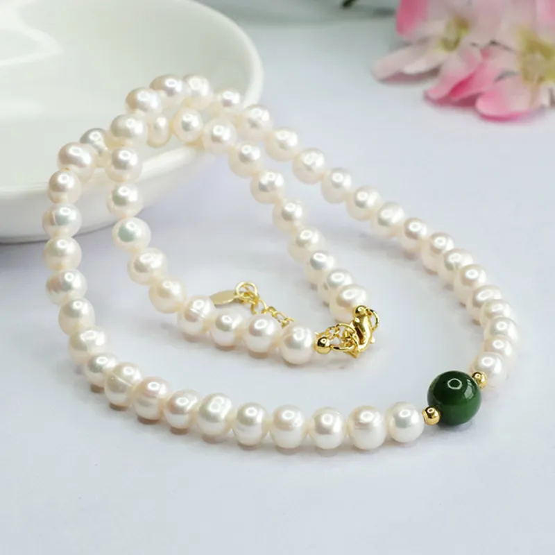 Oriental Jade Pearl Necklaces Women's-3
