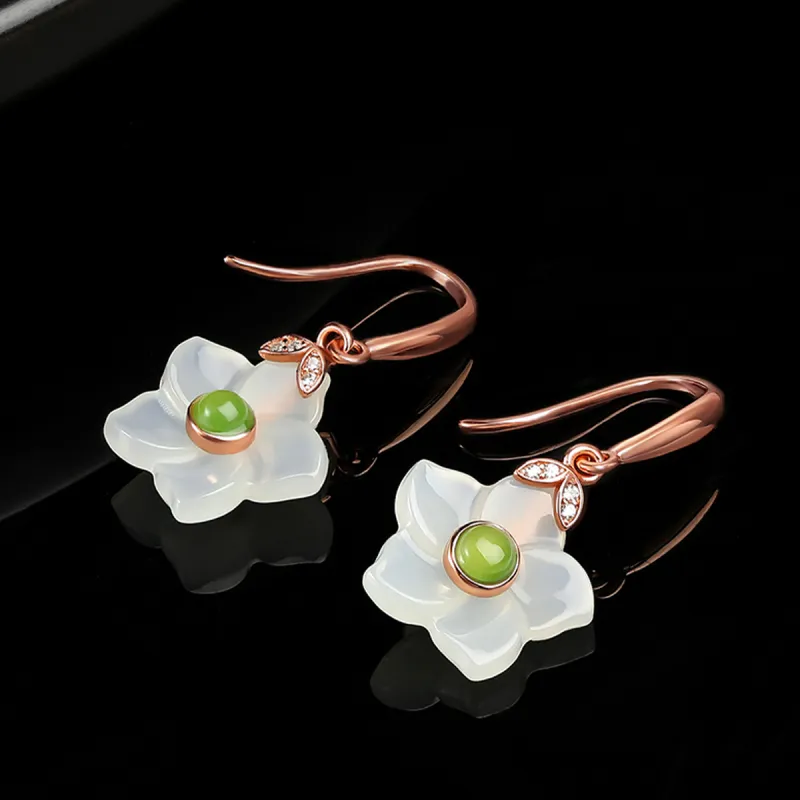 Oriental Jade Hetian Jade Earrings White Jade Women's-4