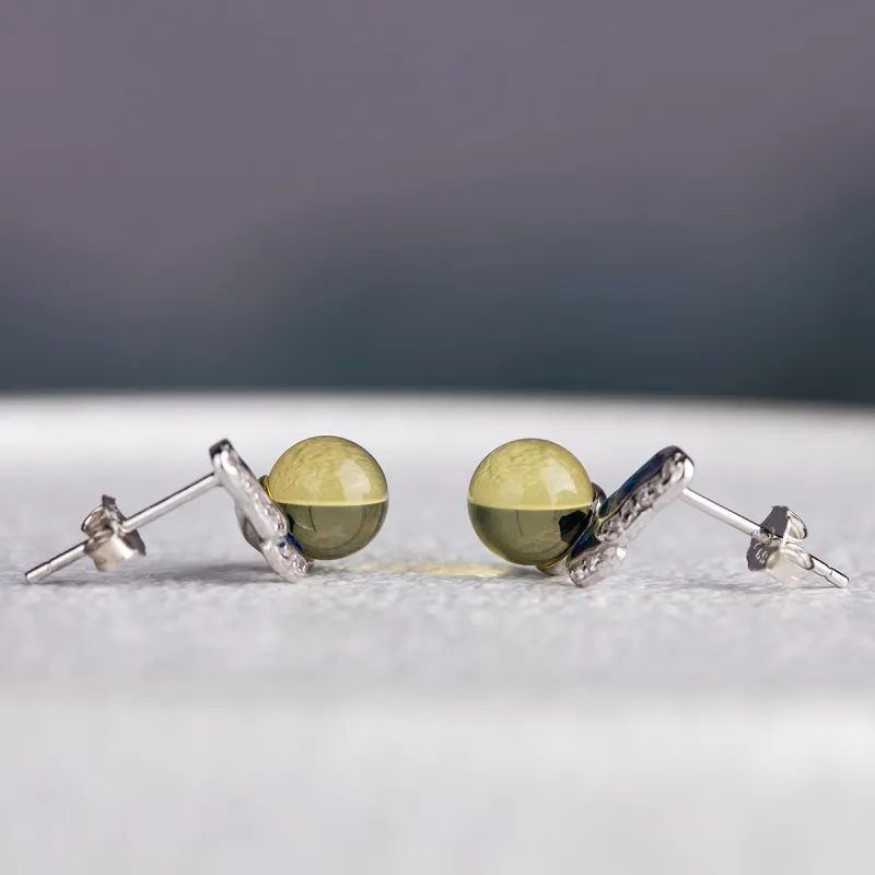 Oriental Jade Amber Stud Earrings Women's-5