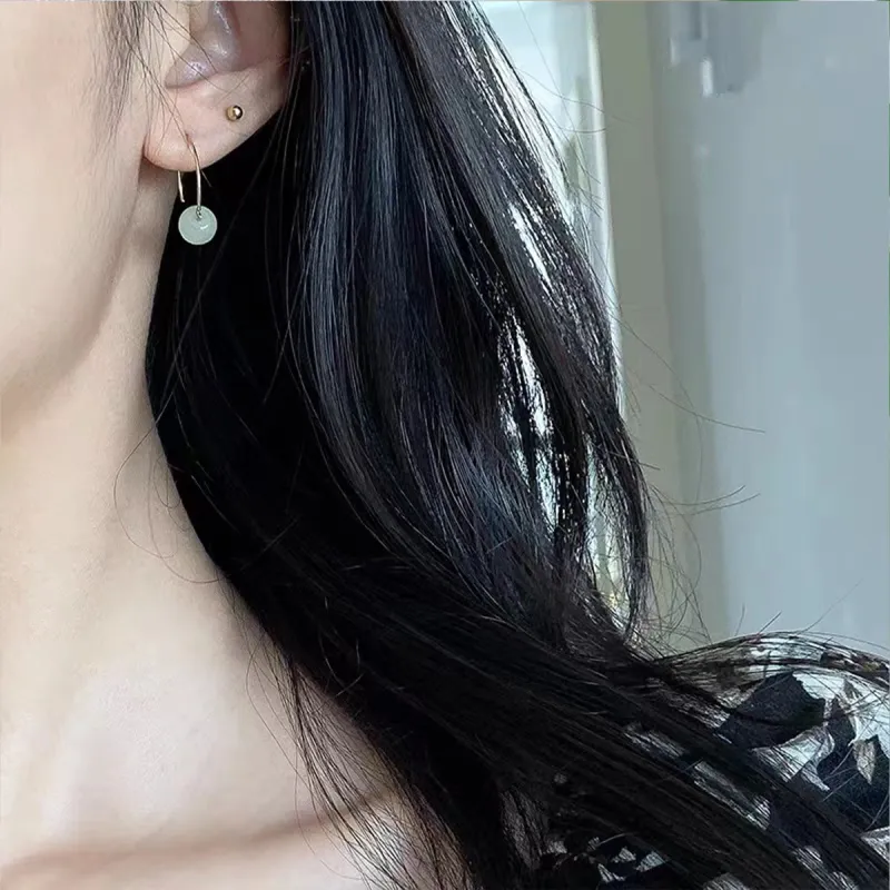 Oriental Jade Hetian Jade Earrings Pale Greenish White Jade Women's-1