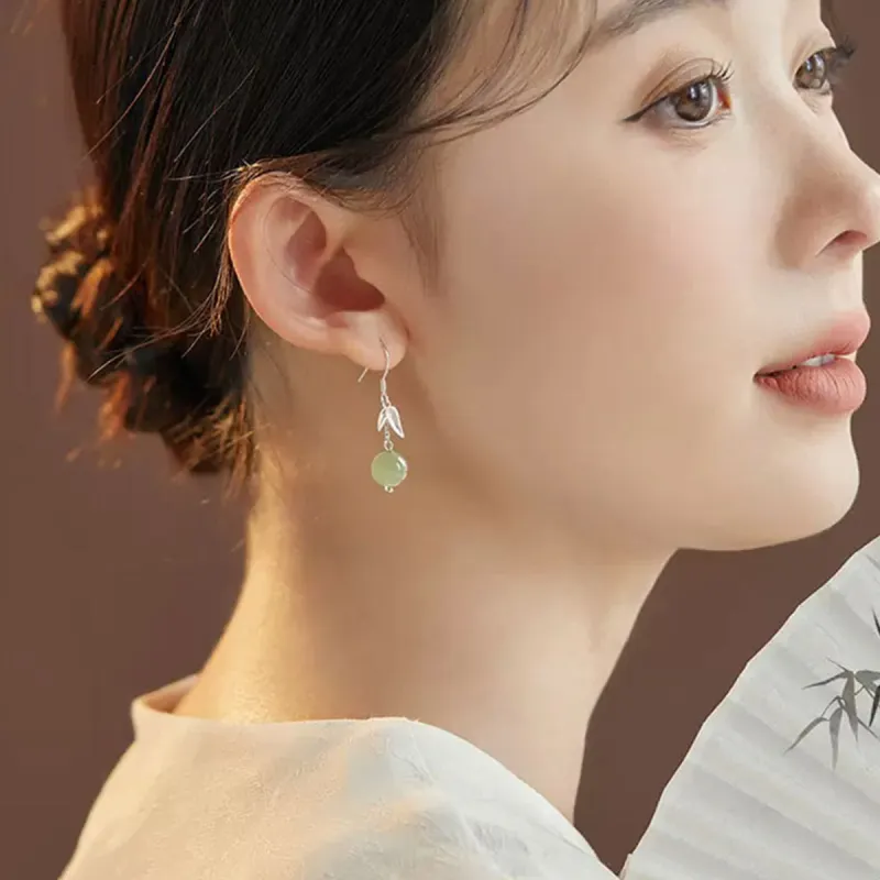 Oriental Jade Earrings Pale Greenish White Jade Women's-7