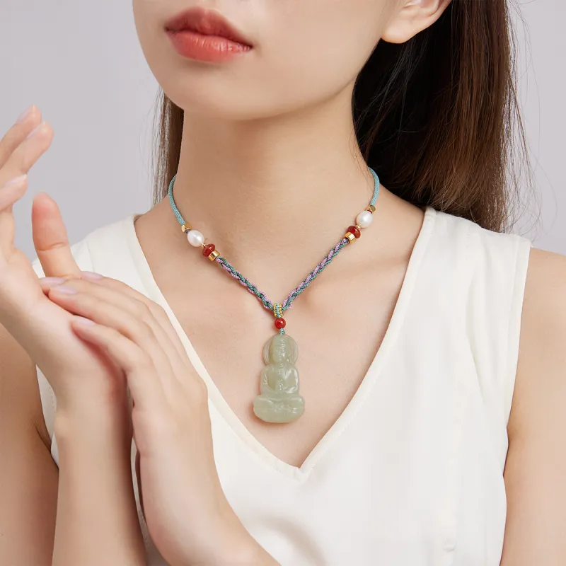 Oriental Jade Hetian Jade Necklaces Pale Greenish White Jade Unisex-4