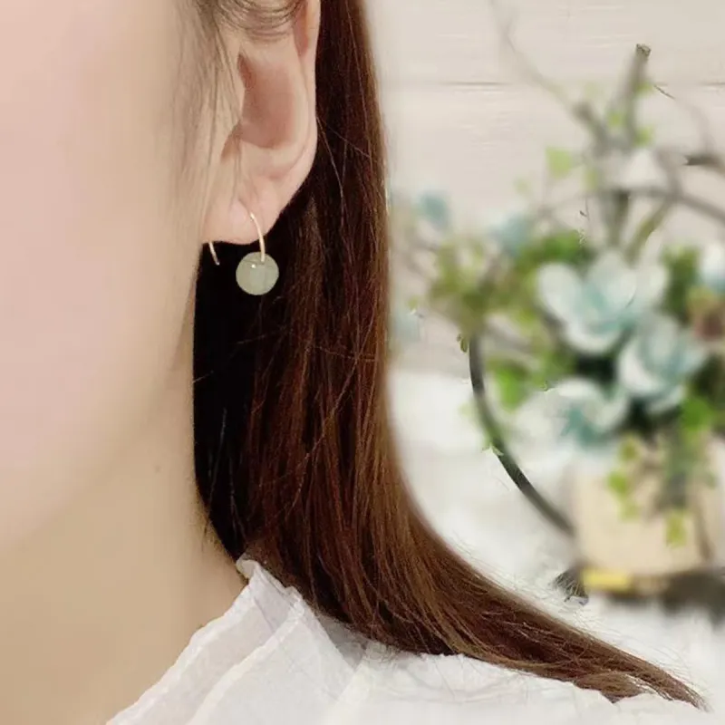Oriental Jade Hetian Jade Earrings Pale Greenish White Jade Women's-2