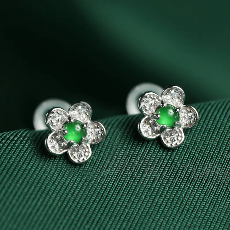 Oriental Jade Ice Type Jadeite Stud Earrings Women's-4