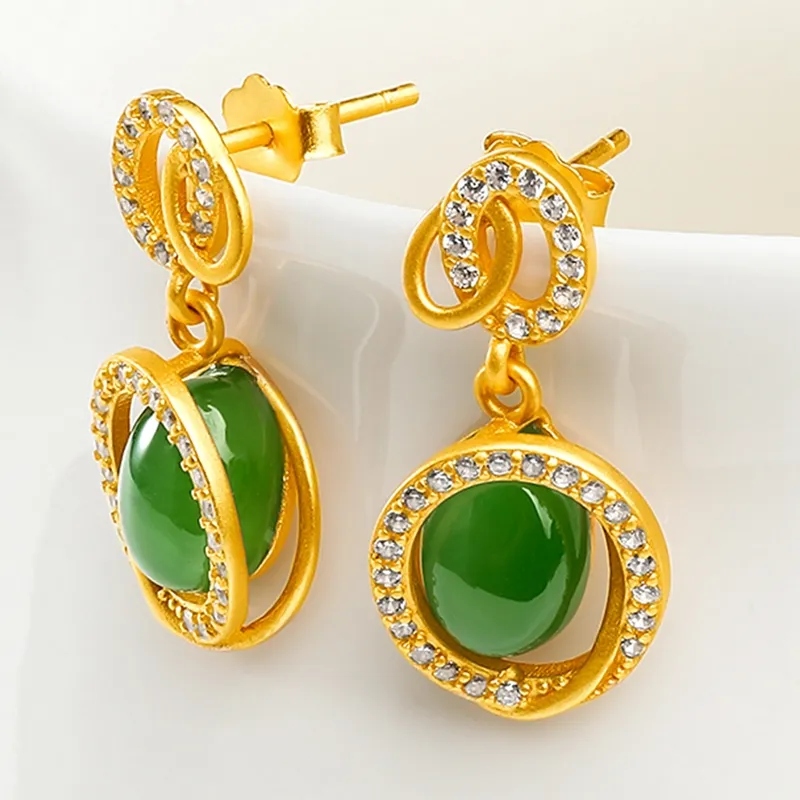 Oriental Jade Hetian Jade Earrings Jasper Women's-5