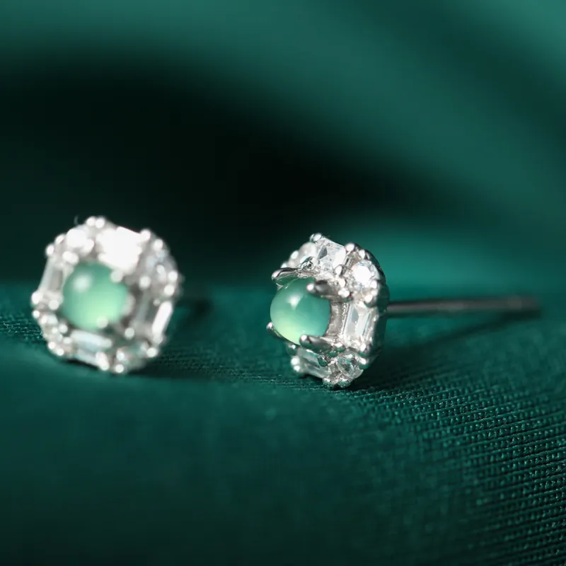 Oriental Jade Ice Glutinous Jadeite Stud Earrings Women's-5