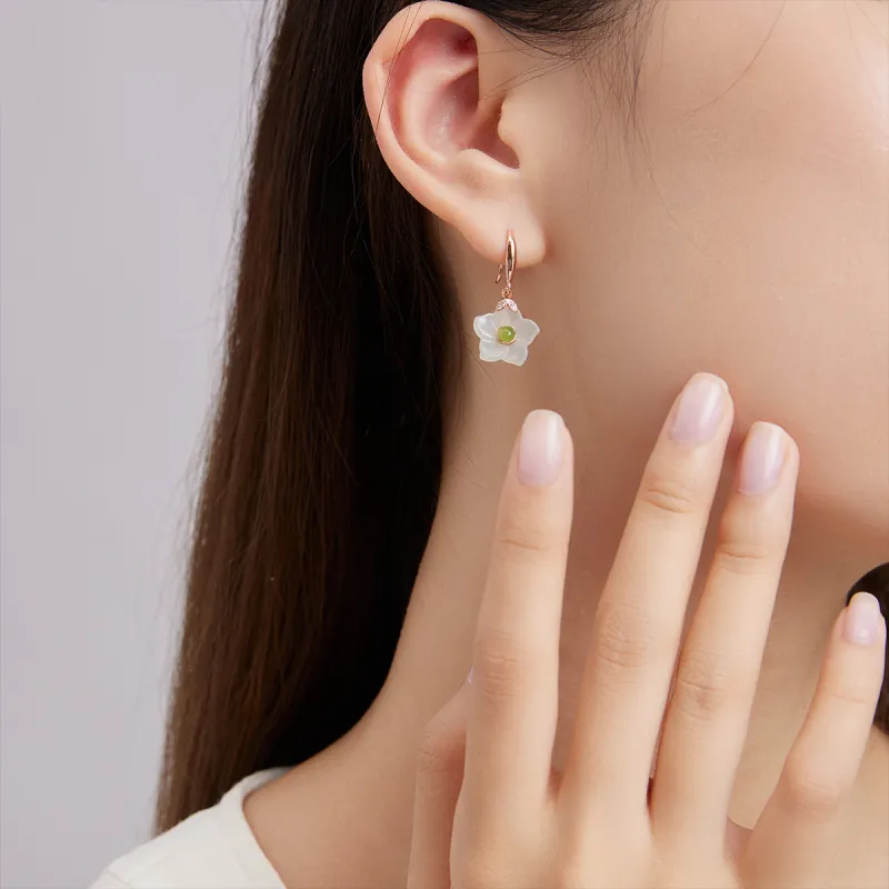 Oriental Jade Hetian Jade Earrings White Jade Women's-6