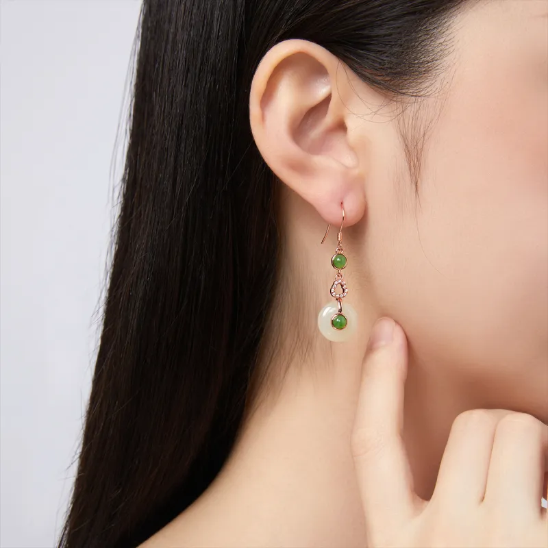 Oriental Jade Earrings White Jade Women's-7