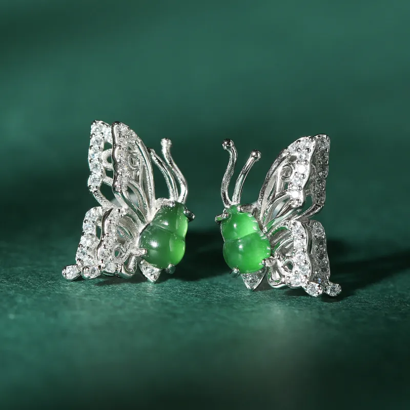 Oriental Jade Ice Glutinous Jadeite Stud Earrings Women's-1