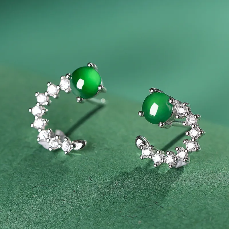 Oriental Jade Ice Glutinous Jadeite Stud Earrings Women's-3