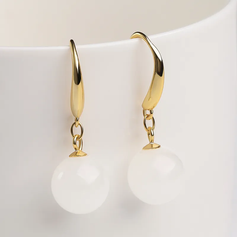 Oriental Jade Hetian Jade Earrings White Jade Women's-3