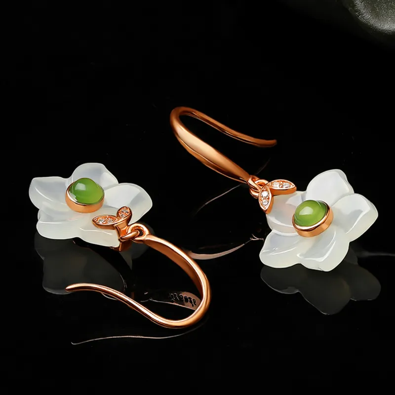 Oriental Jade Hetian Jade Earrings White Jade Women's-5