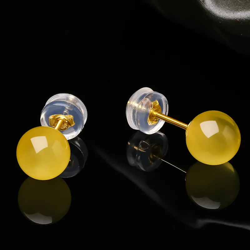 Oriental Jade Amber Stud Earrings Women's-4