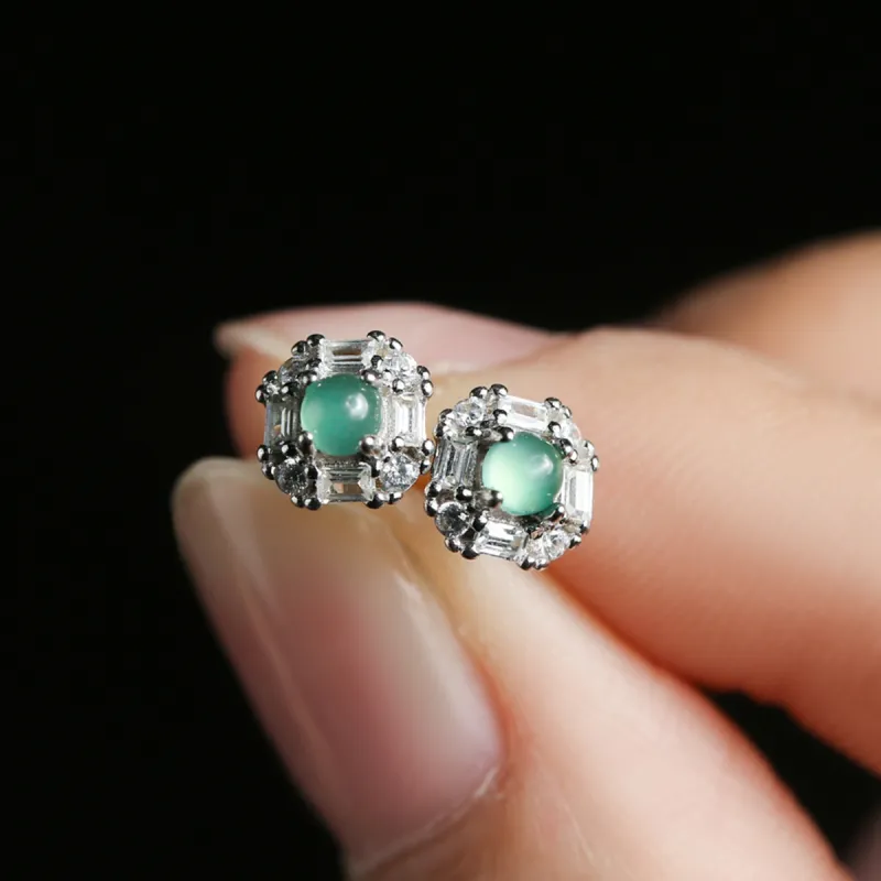 Oriental Jade Ice Glutinous Jadeite Stud Earrings Women's-1