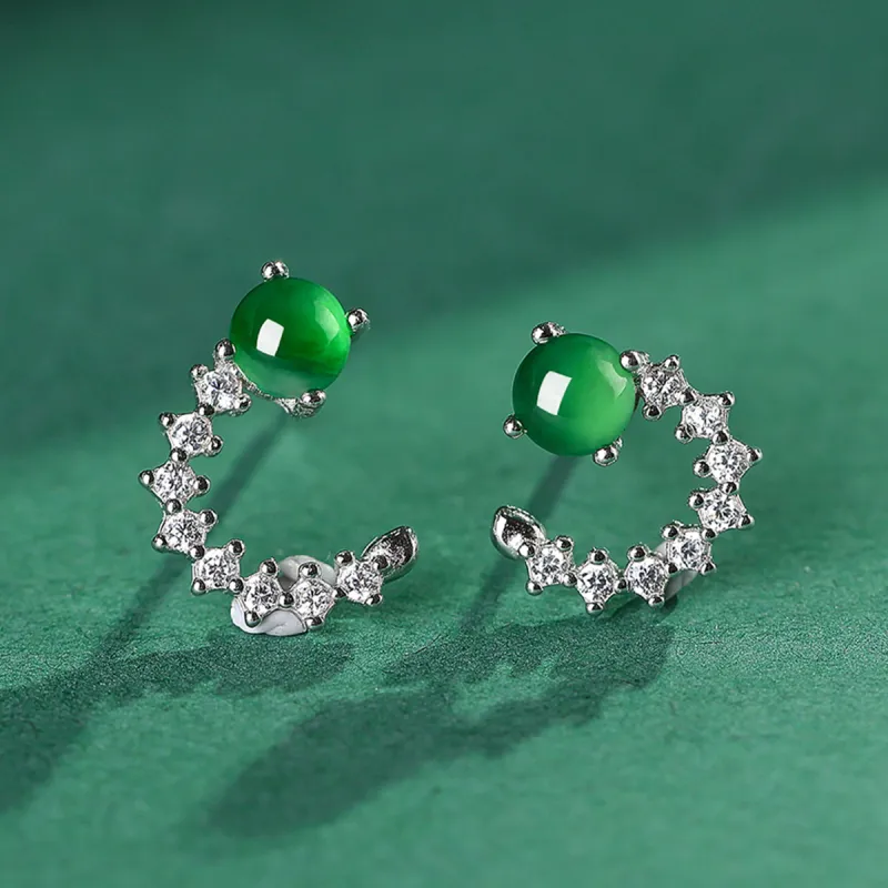 Oriental Jade Ice Glutinous Jadeite Stud Earrings Women's-1