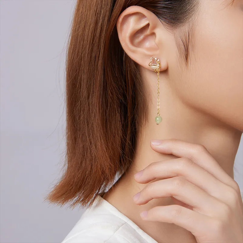 Oriental Jade Hetian Jade Earrings Pale Greenish White Jade Women's-2