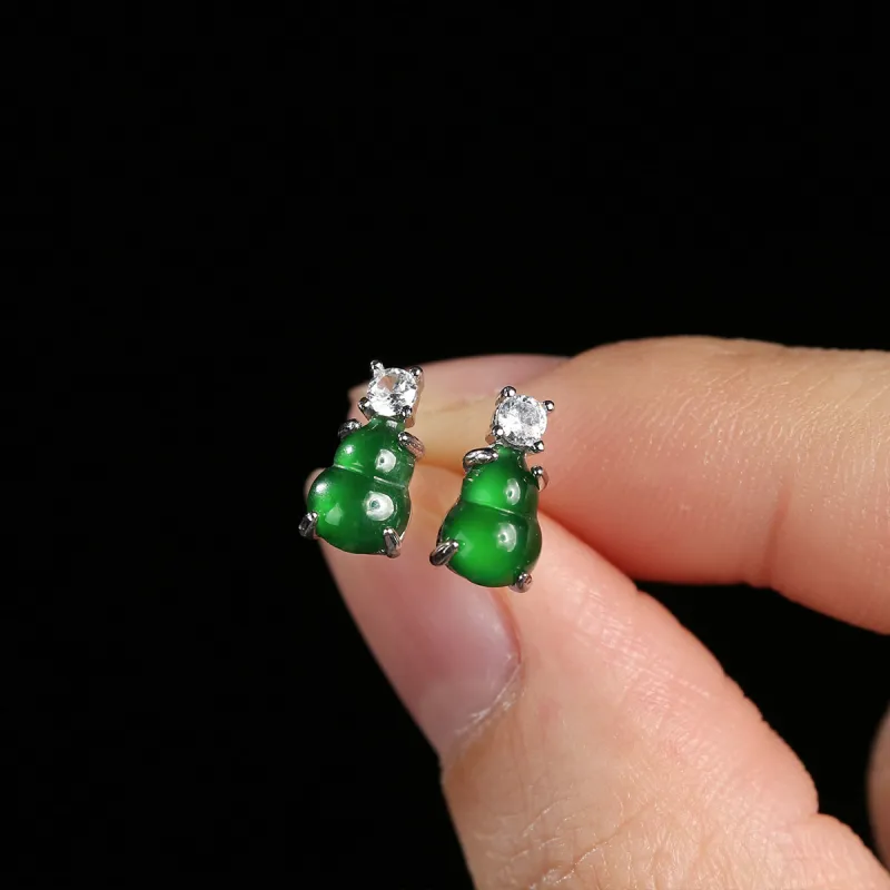 Oriental Jade Ice Glutinous Stud Earrings Women's-6