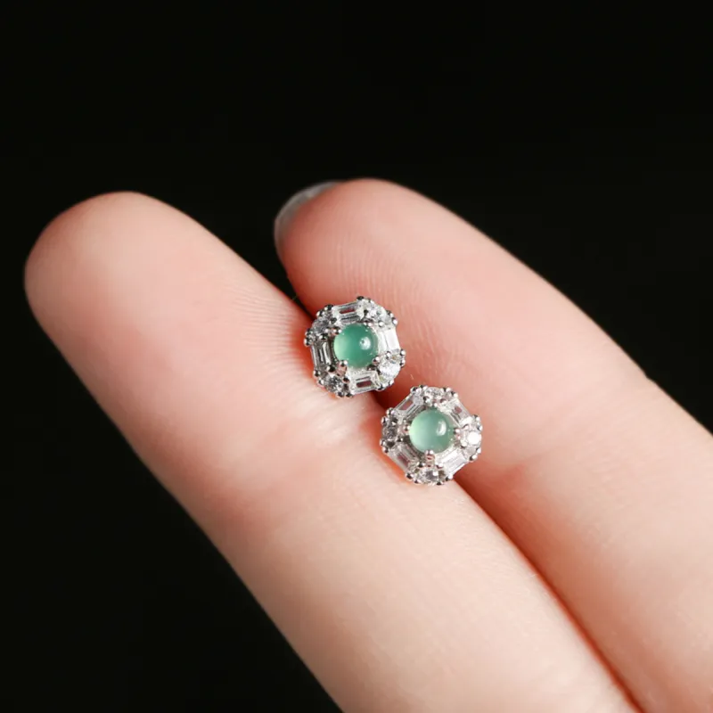 Oriental Jade Ice Glutinous Jadeite Stud Earrings Women's-6