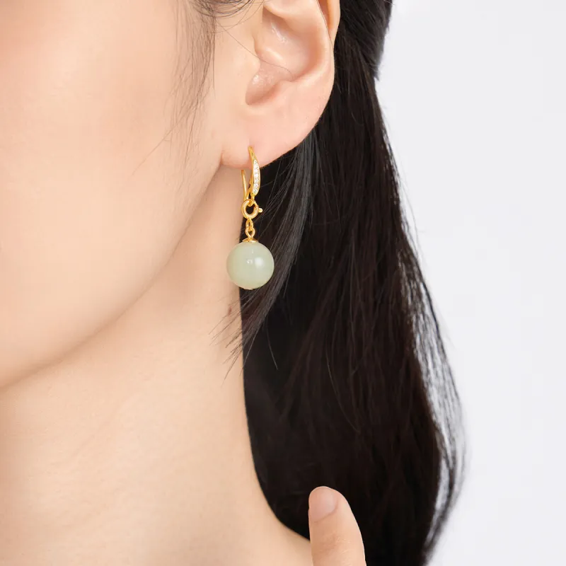 Oriental Jade Hetian Jade Earrings Pale Greenish White Jade Women's-6