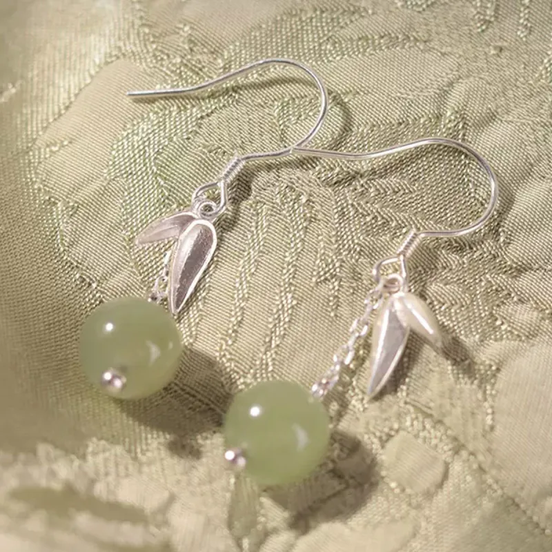 Oriental Jade Earrings Pale Greenish White Jade Women's-4
