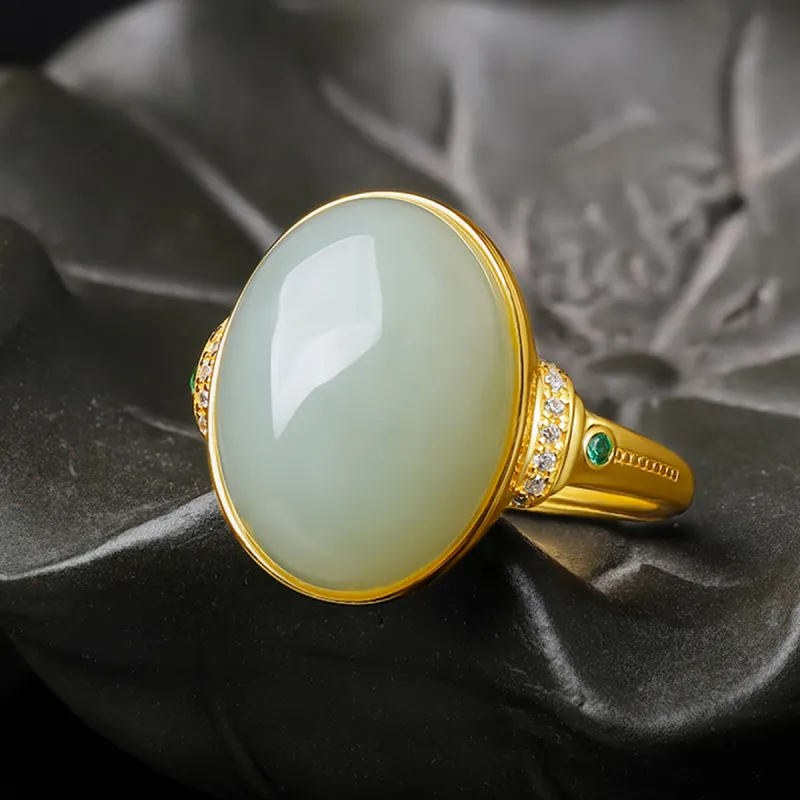 Oriental Jade Hetian Jade Rings Pale Greenish White Jade Women's-6
