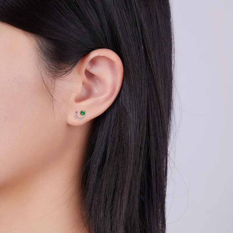 Oriental Jade Ice Glutinous Jadeite Stud Earrings Women's-6