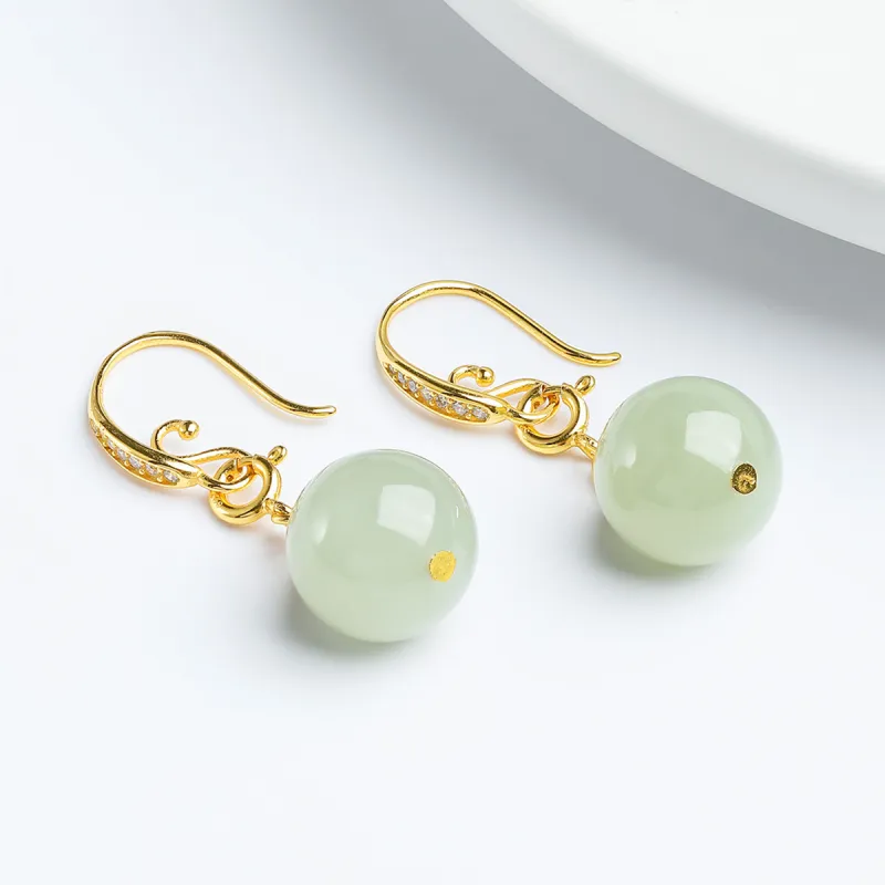 Oriental Jade Hetian Jade Earrings Pale Greenish White Jade Women's-3
