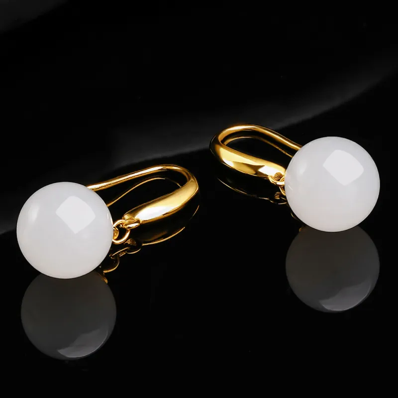 Oriental Jade Hetian Jade Earrings White Jade Women's-4