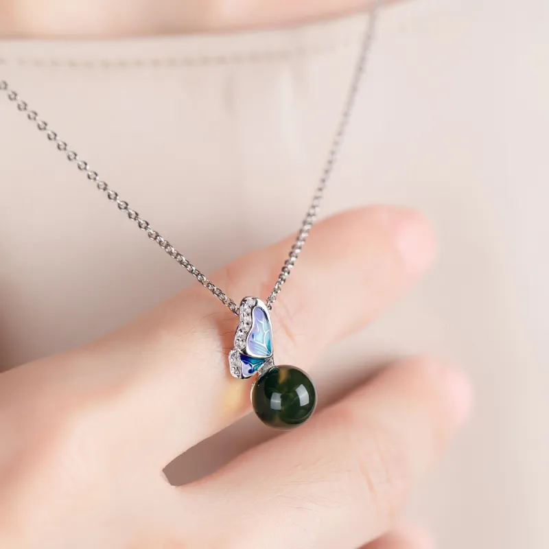 Oriental Jade Blue Amber Necklaces Women's-2