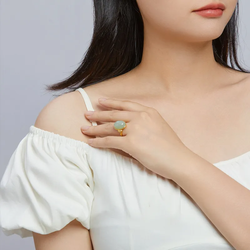 Oriental Jade Hetian Jade Rings Pale Greenish White Jade Women's-4