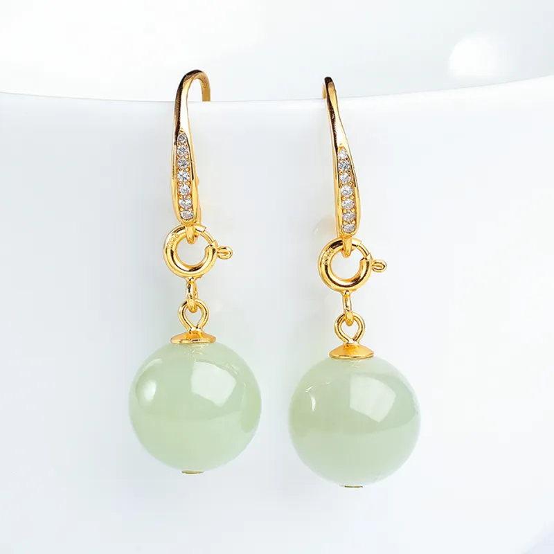 Oriental Jade Hetian Jade Earrings Pale Greenish White Jade Women's-1