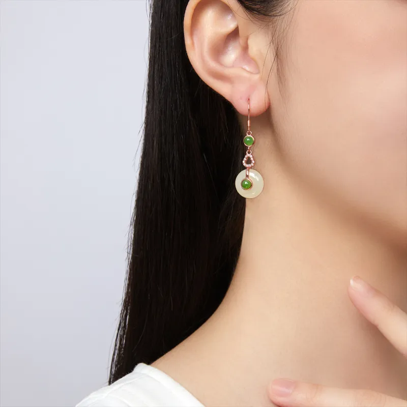 Oriental Jade Earrings White Jade Women's-4