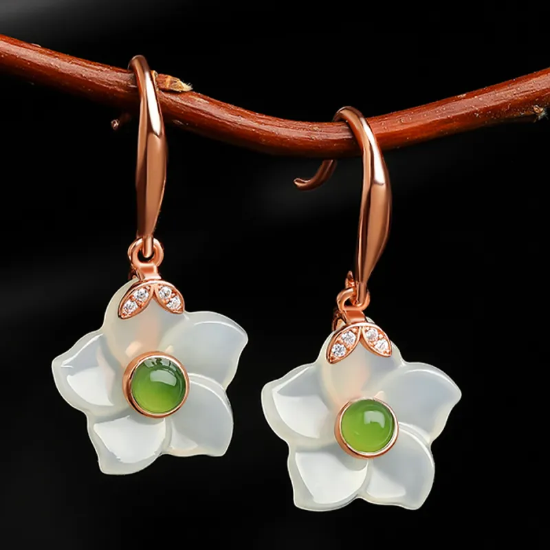 Oriental Jade Hetian Jade Earrings White Jade Women's-1