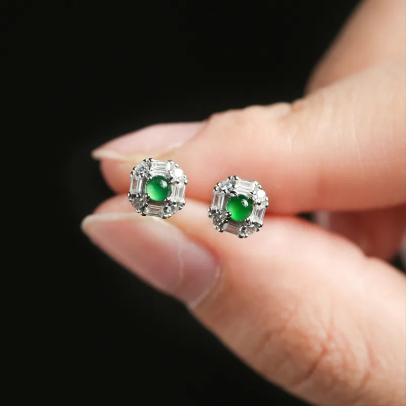 Oriental Jade Ice Type Stud Earrings Women's-4