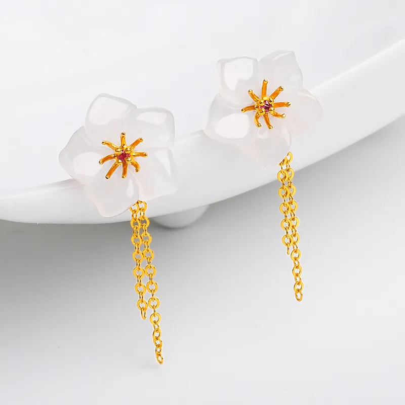 Oriental Jade Hetian Jade Earrings White Jade Women's-1