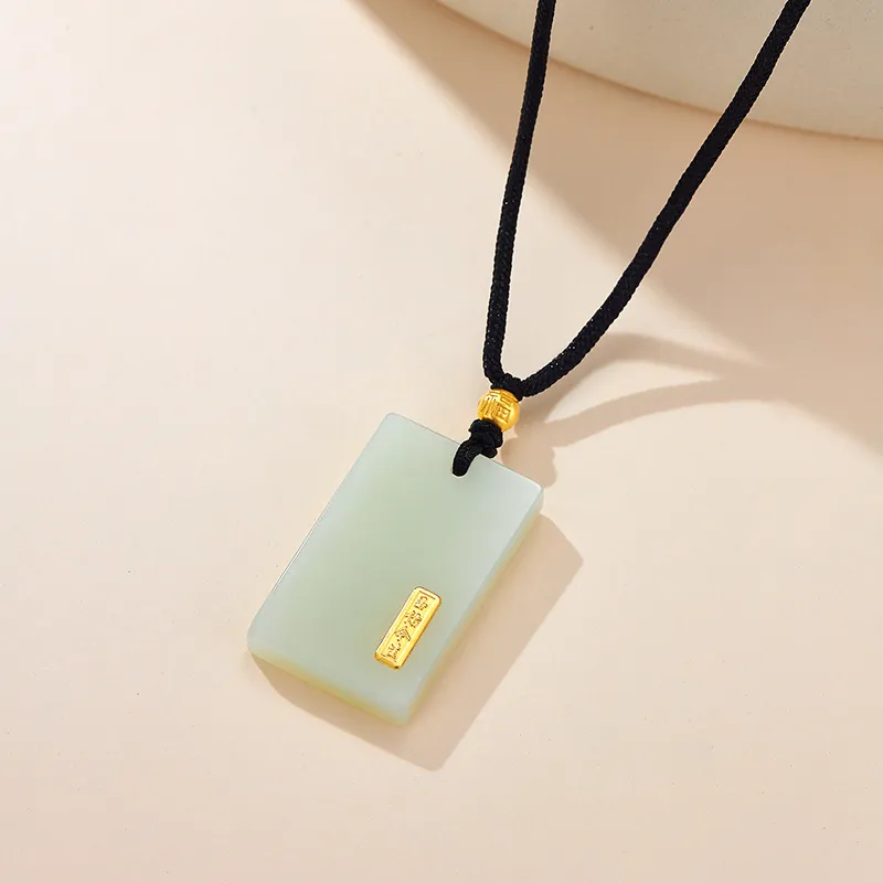 BYTHERE Hetian Jade Necklace Adjustable Pale Greenish White Jade Unisex-18