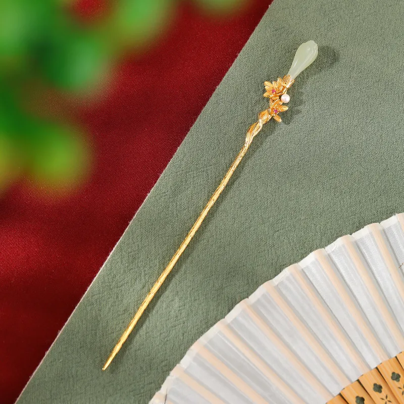 BYTHERE Hetian Jade Hairpin Pale Greenish White Jade Women's-1