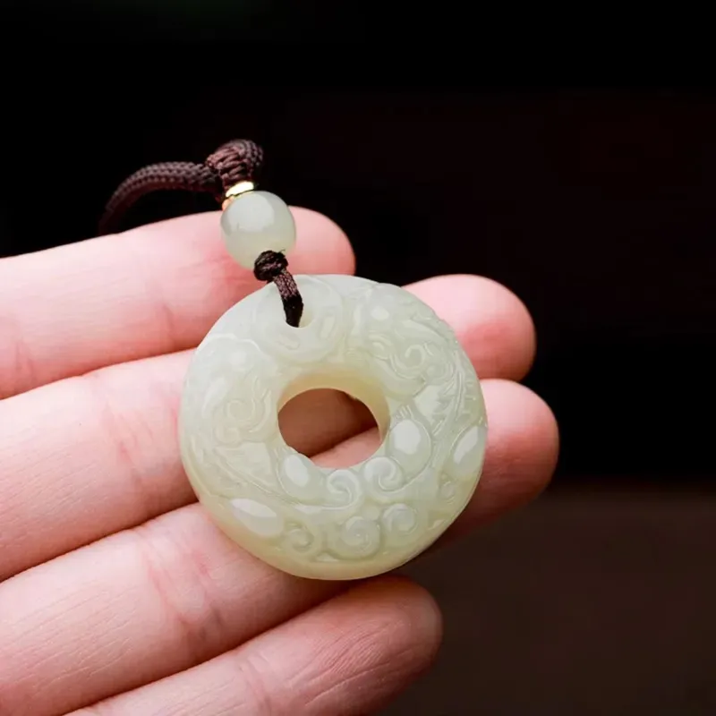 BYTHERE Hetian Jade Necklace Pendant, Gift For Boyfriend, Advanced Box Green Jade Unisex-10
